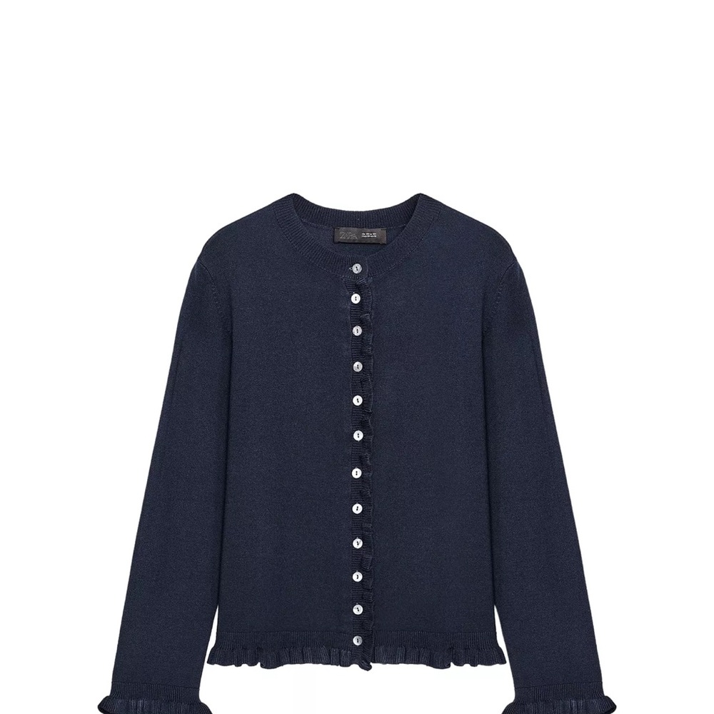 Zara Dark Blue Ruffled Button-Up Jacket